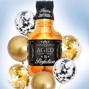 Whiskey Bottle Balloon HAPPY BIRTHDAY Aged To Perfection Foil Set decoration new